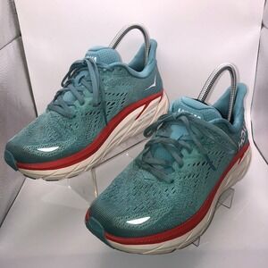 Hoka Clifton Teal Red Women's Running Shoes Sneakers Size 7.5B Athletic